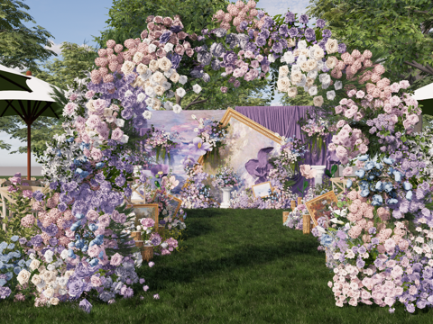 莫奈花园主题婚礼花艺美陈su模型