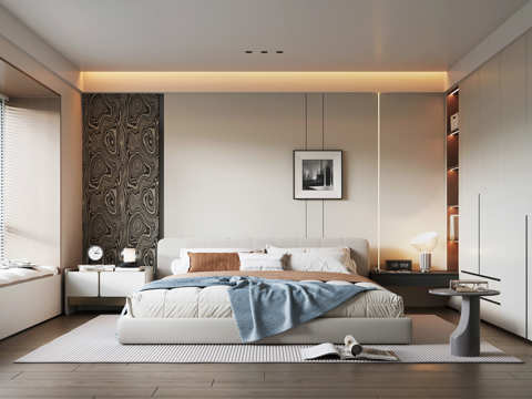  意式现代卧室 双人床 床头柜3d模型 