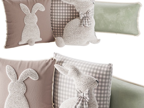  现代奶油风儿童布艺抱枕 兔子毛绒玩具3d模型3d模型 