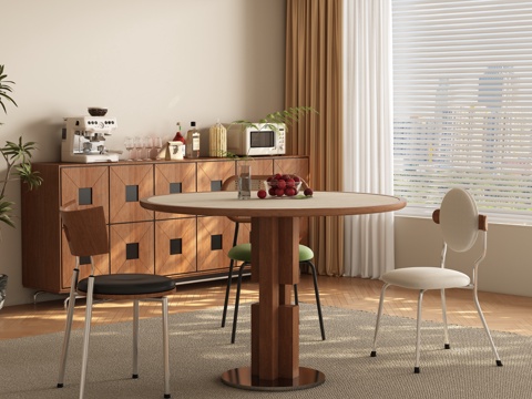  中古侘寂风餐厅 餐桌椅3d模型 