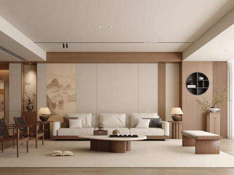  新中式客厅 宋式客厅 大平层 横厅3d模型 