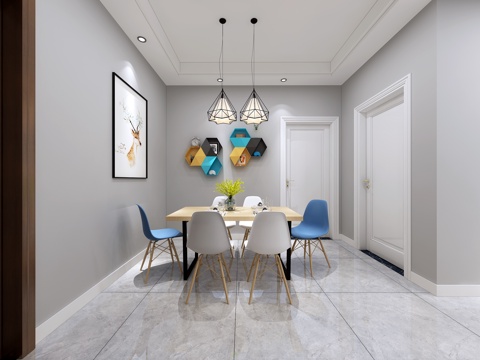  北欧客餐厅 阳台 现代混搭客餐厅3d模型 