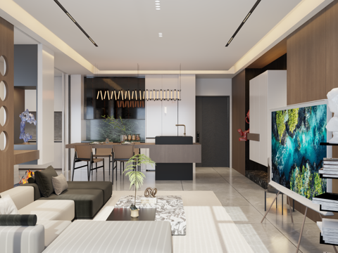  意式 客餐厅3d模型 