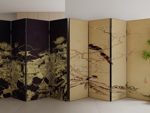  新中式屏风3d模型 