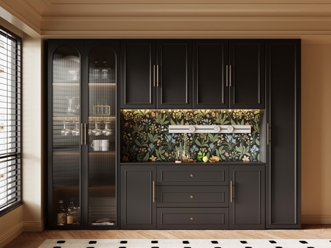 法式复古餐边柜 酒柜 橱柜su模型