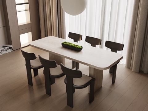 现代奶油风餐桌椅su模型