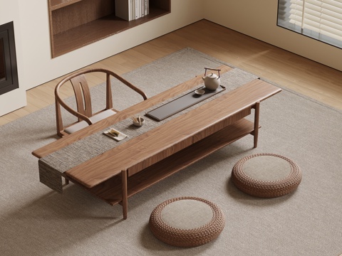  新中式榻榻米茶桌椅 茶台3d模型 