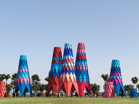 现代网红彩色打卡点彩色高塔音乐节美陈装置装饰su模型