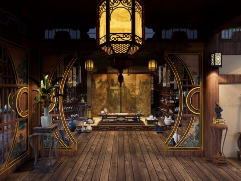 宋式 唐代 中式 古建筑家装空间 影视 古代客厅 书房 影视su模型