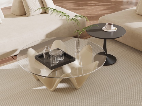  现代中古茶几 法式奶油茶几3d模型 