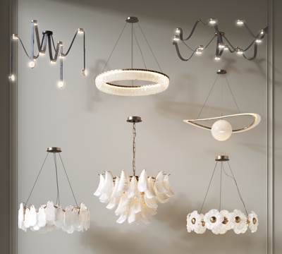  现代法式吊灯组合 客厅吊灯 卧室吊灯 玻璃吊灯 异形吊灯3d模型 