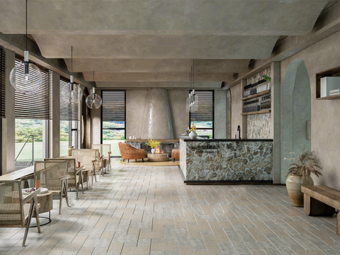 侘寂民宿前台 大堂 休闲桌椅组合su模型