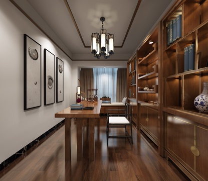  新中式现代中式书房3d模型 