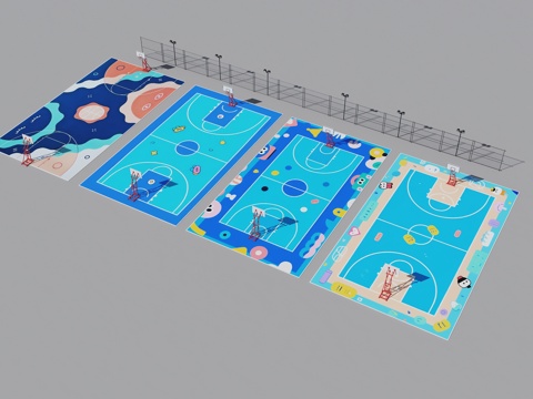 儿童篮球场 幼儿园篮球场 卡通篮球场 户外球场 篮球场 运动su模型