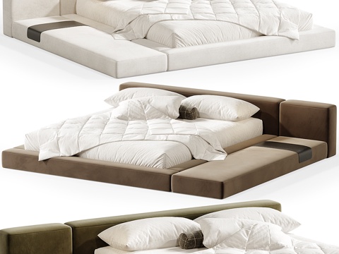  现代意式极简布艺双人床3d模型 