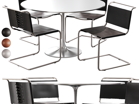  现代极简包豪斯圆餐桌椅3d模型 