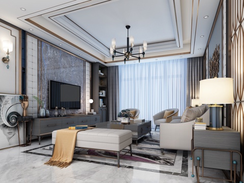  后现代轻奢客厅3d模型 