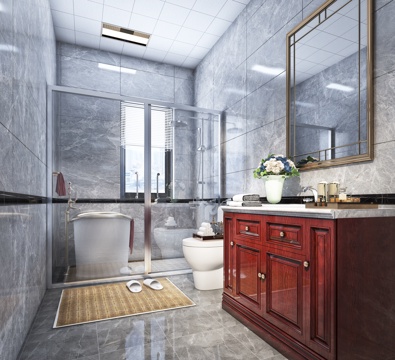  美式 现代 卫生间 淋浴3d模型 