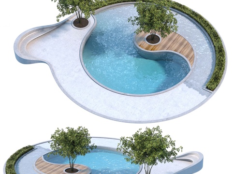  庭院景观 户外游泳池3d模型 