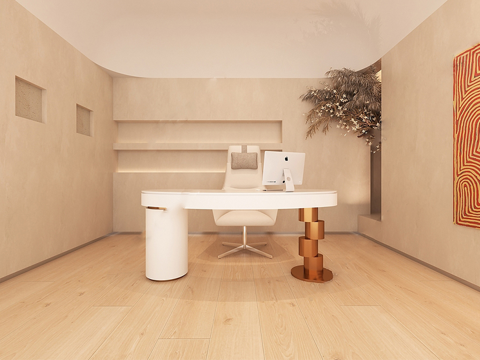 侘寂风办公室 办公桌椅组合su模型