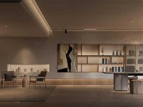 侘寂经理办公室 董事长办公室 办公桌组合su模型