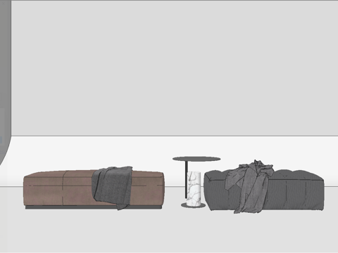 现代床尾凳组合su模型