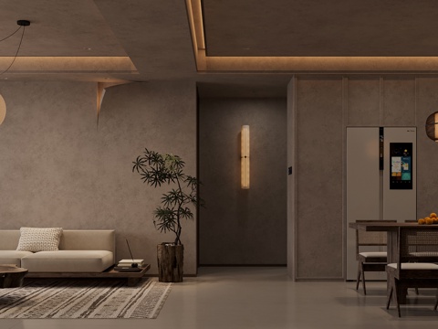  日式中古风客餐厅3d模型 