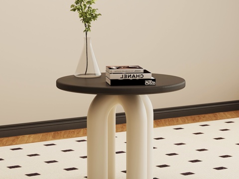 现代奶油风边几 复古边几 圆几su模型