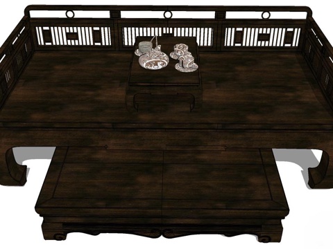 罗汉床 塌 实木床 床 实木罗汉床 沙发床su模型