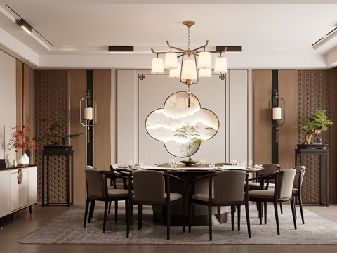 新中式餐厅包厢 酒店包间su模型