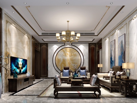  中式家居客厅3d模型 