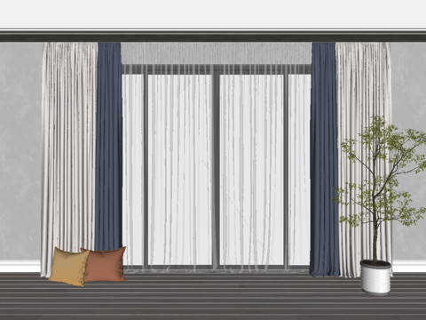  现代唯美拼色窗帘su模型 