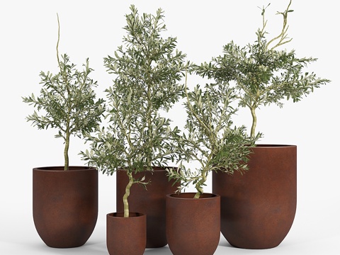  新式锈色花盆3d模型 