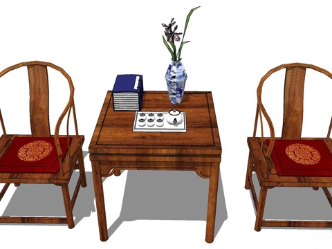 实木桌椅 实木椅子 实木桌子 椅子 桌子 茶几su模型