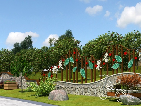  景观墙 花墙 挡墙 铁艺 景观 果园 围挡3d模型 