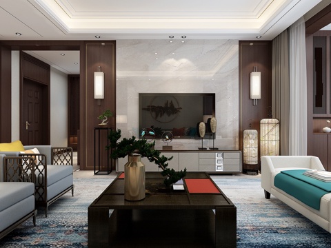  新中式客厅 玄关 鞋柜 门厅 阳台 壁灯3d模型 