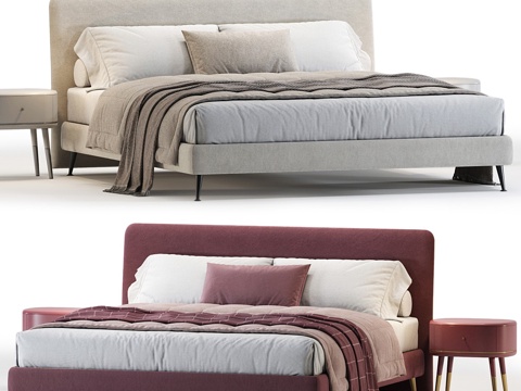  现代布艺双人床3d模型 