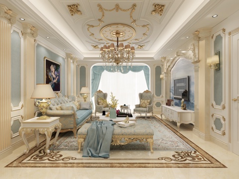  欧式客餐厅 法式客餐厅全景 厨房3d模型 