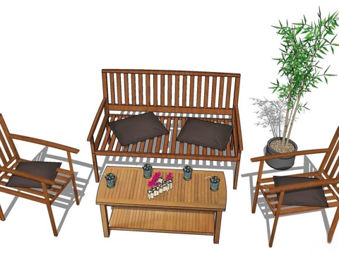 实木桌椅 实木椅子 实木桌子 椅子 桌子 茶几su模型