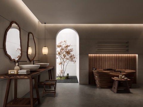  新中式会所卫生间3d模型 