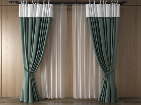  现代窗帘 挂帘 双层帘 纱帘 布帘3d模型 