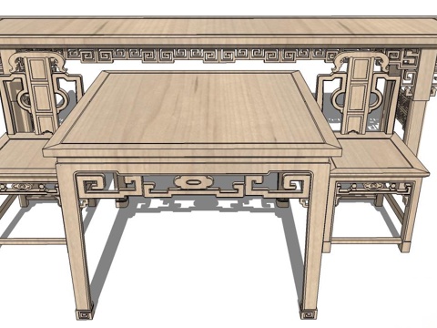 实木桌椅 实木椅子 实木桌子 椅子 桌子 餐桌椅su模型