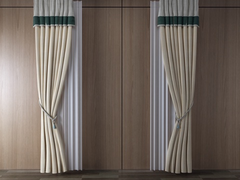  简欧窗帘 挂帘 双层帘 纱帘 布帘3d模型 