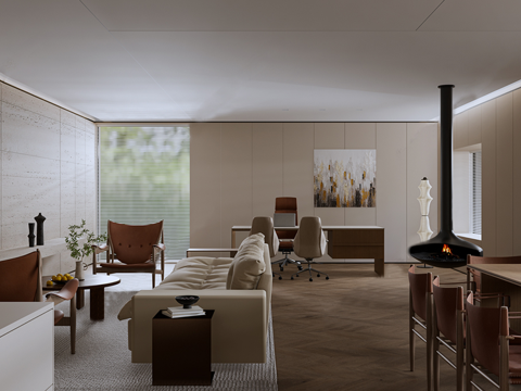 侘寂风办公室 办公桌椅组合su模型