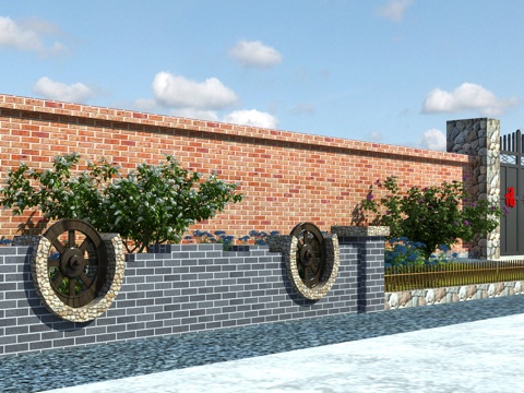  景观墙 花墙 挡墙 美丽乡村 乡村治理 乡村振兴 乡村3d模型 