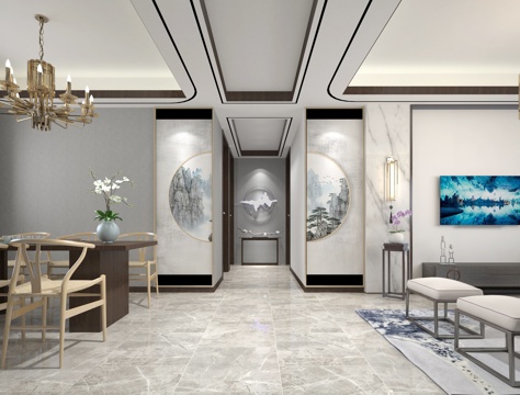  新中式客餐厅3d模型 