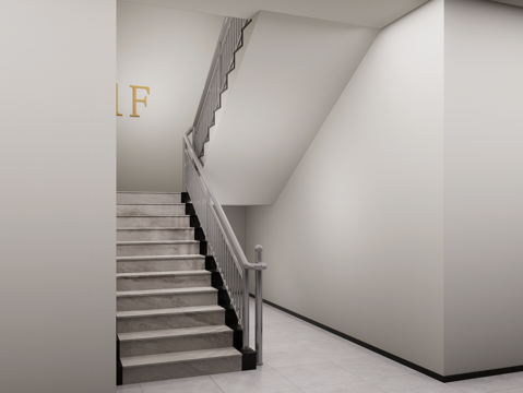 现代楼梯扶手 不锈钢扶手 转角楼梯 疏散楼梯间 消防楼梯su模型