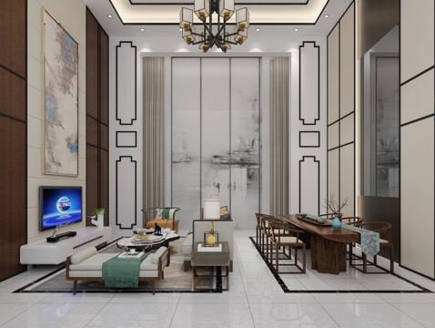  新中式接待室3D模型3d模型 