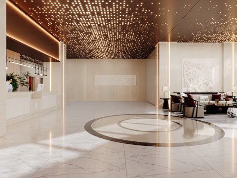 现代轻奢酒店大堂前台电梯厅su模型