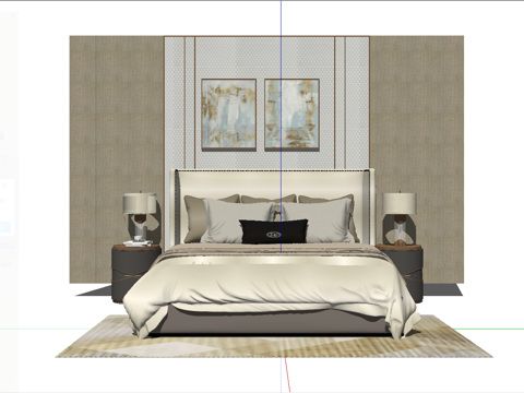 美式风格卧室_双人床_饰品摆件su模型